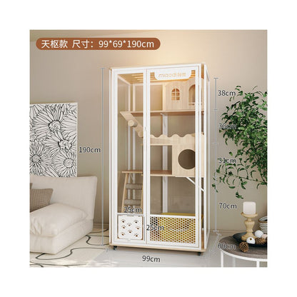 【喵邸 Meow Mansion】豪華實木貓別墅｜全景玻璃視角貓櫃，內建一體式貓砂盆不佔位，室內家用超大空間豪華貓籠