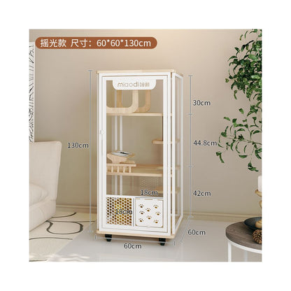 【喵邸 Meow Mansion】豪華實木貓別墅｜全景玻璃視角貓櫃，內建一體式貓砂盆不佔位，室內家用超大空間豪華貓籠