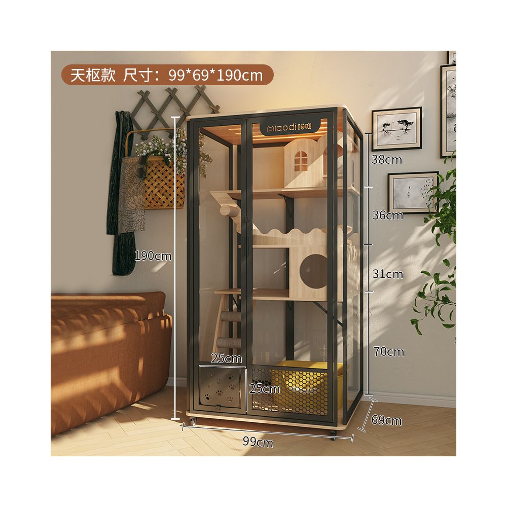 【喵邸 Meow Mansion】豪華實木貓別墅｜全景玻璃視角貓櫃，內建一體式貓砂盆不佔位，室內家用超大空間豪華貓籠