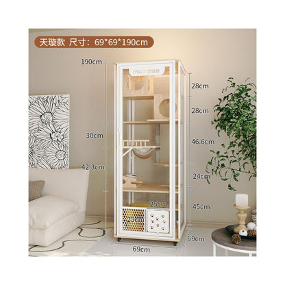 【喵邸 Meow Mansion】豪華實木貓別墅｜全景玻璃視角貓櫃，內建一體式貓砂盆不佔位，室內家用超大空間豪華貓籠