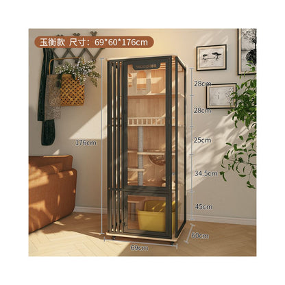【喵邸 Meow Mansion】豪華實木貓別墅｜全景玻璃視角貓櫃，內建一體式貓砂盆不佔位，室內家用超大空間豪華貓籠