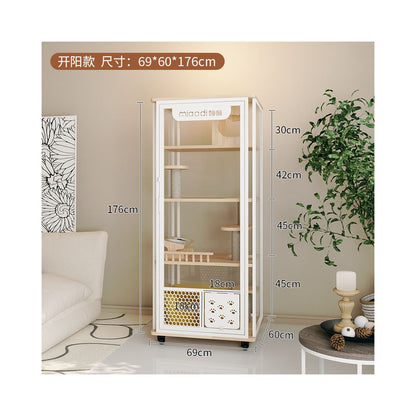 【喵邸 Meow Mansion】豪華實木貓別墅｜全景玻璃視角貓櫃，內建一體式貓砂盆不佔位，室內家用超大空間豪華貓籠