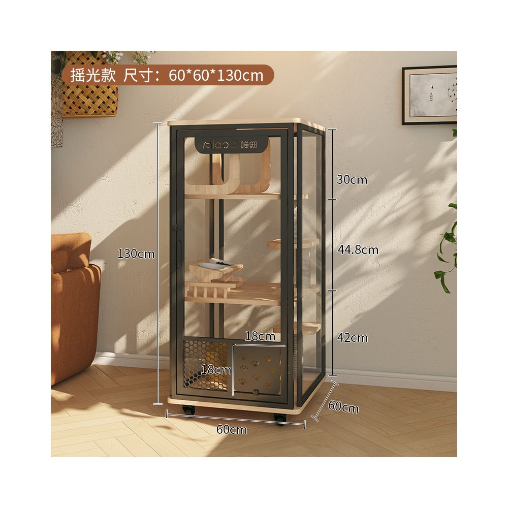 【喵邸 Meow Mansion】豪華實木貓別墅｜全景玻璃視角貓櫃，內建一體式貓砂盆不佔位，室內家用超大空間豪華貓籠