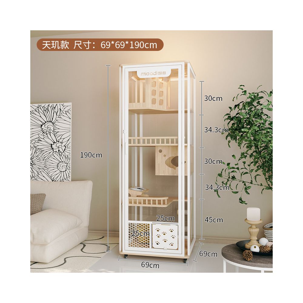 【喵邸 Meow Mansion】豪華實木貓別墅｜全景玻璃視角貓櫃，內建一體式貓砂盆不佔位，室內家用超大空間豪華貓籠