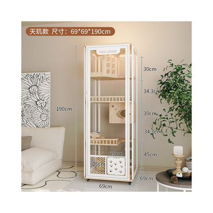 【喵邸 Meow Mansion】豪華實木貓別墅｜全景玻璃視角貓櫃，內建一體式貓砂盆不佔位，室內家用超大空間豪華貓籠