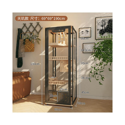 【喵邸 Meow Mansion】豪華實木貓別墅｜全景玻璃視角貓櫃，內建一體式貓砂盆不佔位，室內家用超大空間豪華貓籠