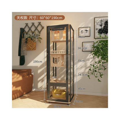 【喵邸 Meow Mansion】豪華實木貓別墅｜全景玻璃視角貓櫃，內建一體式貓砂盆不佔位，室內家用超大空間豪華貓籠