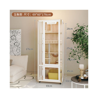 【喵邸 Meow Mansion】豪華實木貓別墅｜全景玻璃視角貓櫃，內建一體式貓砂盆不佔位，室內家用超大空間豪華貓籠