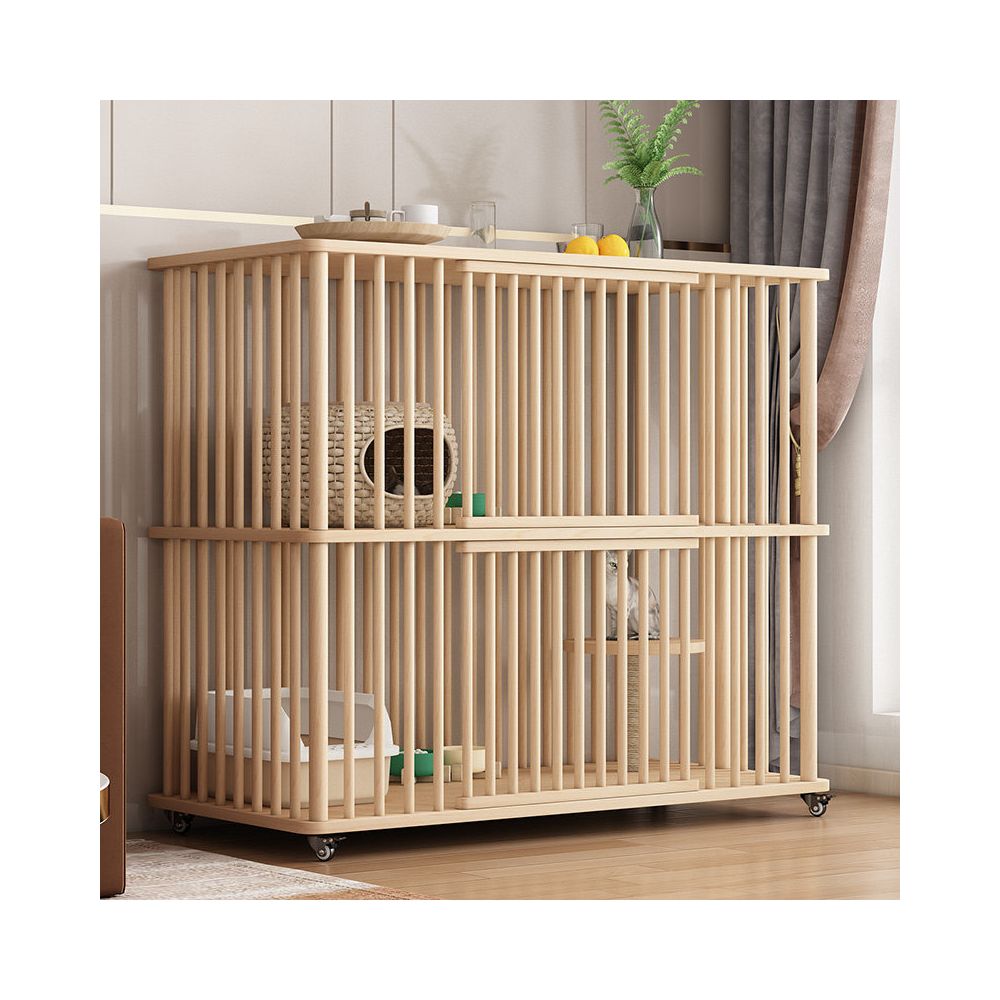 LEZIZIZI solid wood three layer cat cage with super large space movable indoor cat house multi layer structure cat pet house image 3