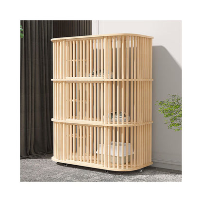 LEZIZIZI solid wood three layer cat cage with super large space movable indoor cat house multi layer structure cat pet house image 4