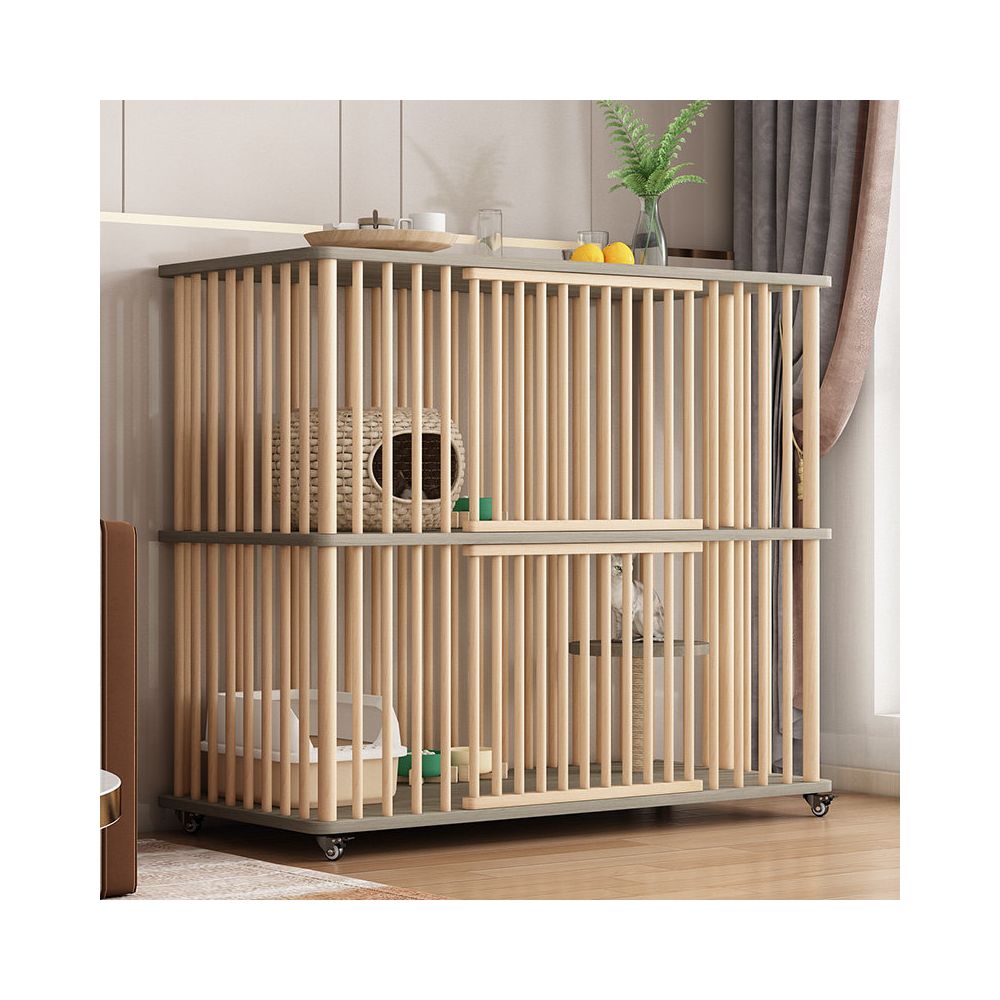 LEZIZIZI solid wood three layer cat cage with super large space movable indoor cat house multi layer structure cat pet house image 5