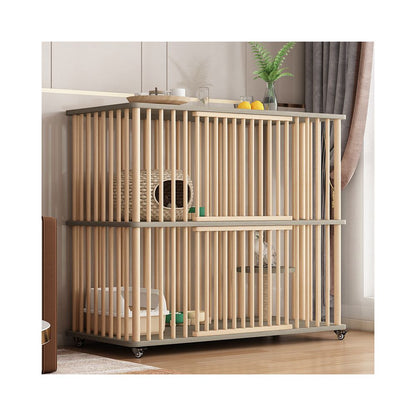 LEZIZIZI solid wood three layer cat cage with super large space movable indoor cat house multi layer structure cat pet house image 5
