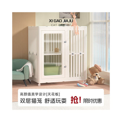 Indoor Cat Villa Cat Cabinet Toilet Integrated Cat Nest Large Space Double layer Cat Cage with Acrylic Door Claw Villa image 1