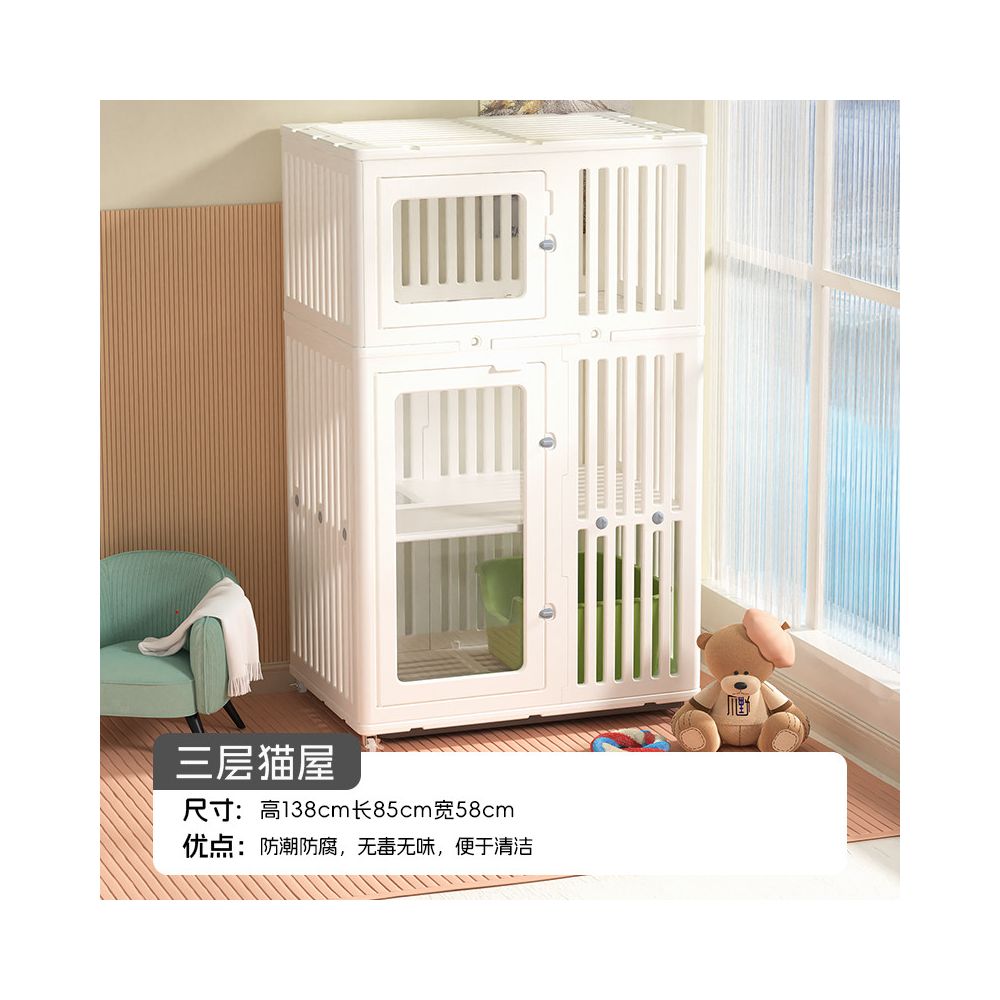 【通透壓克力】雙層大空間貓別墅｜自帶一體式貓砂盆防噴砂，室內家用豪華實木貓櫃，高質感貓窩別墅