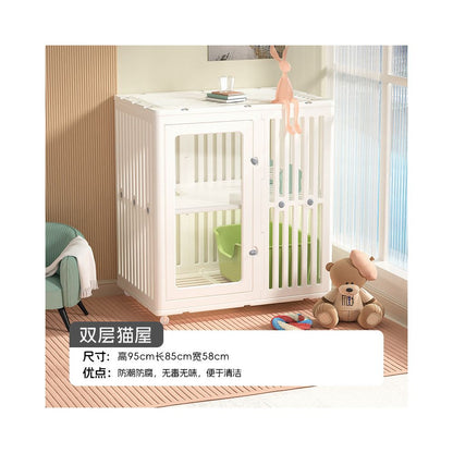 【通透壓克力】雙層大空間貓別墅｜自帶一體式貓砂盆防噴砂，室內家用豪華實木貓櫃，高質感貓窩別墅