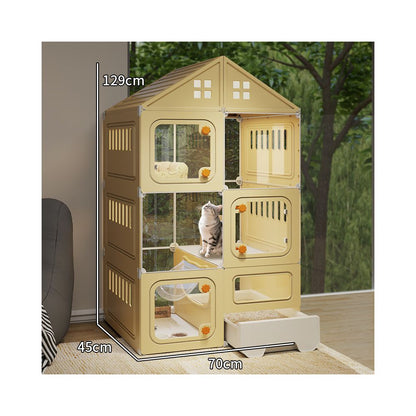 豪華全能貓別墅｜自帶一體式隱藏貓砂盆，超大自由活動空間室內貓籠，多功能家用大型貓別墅