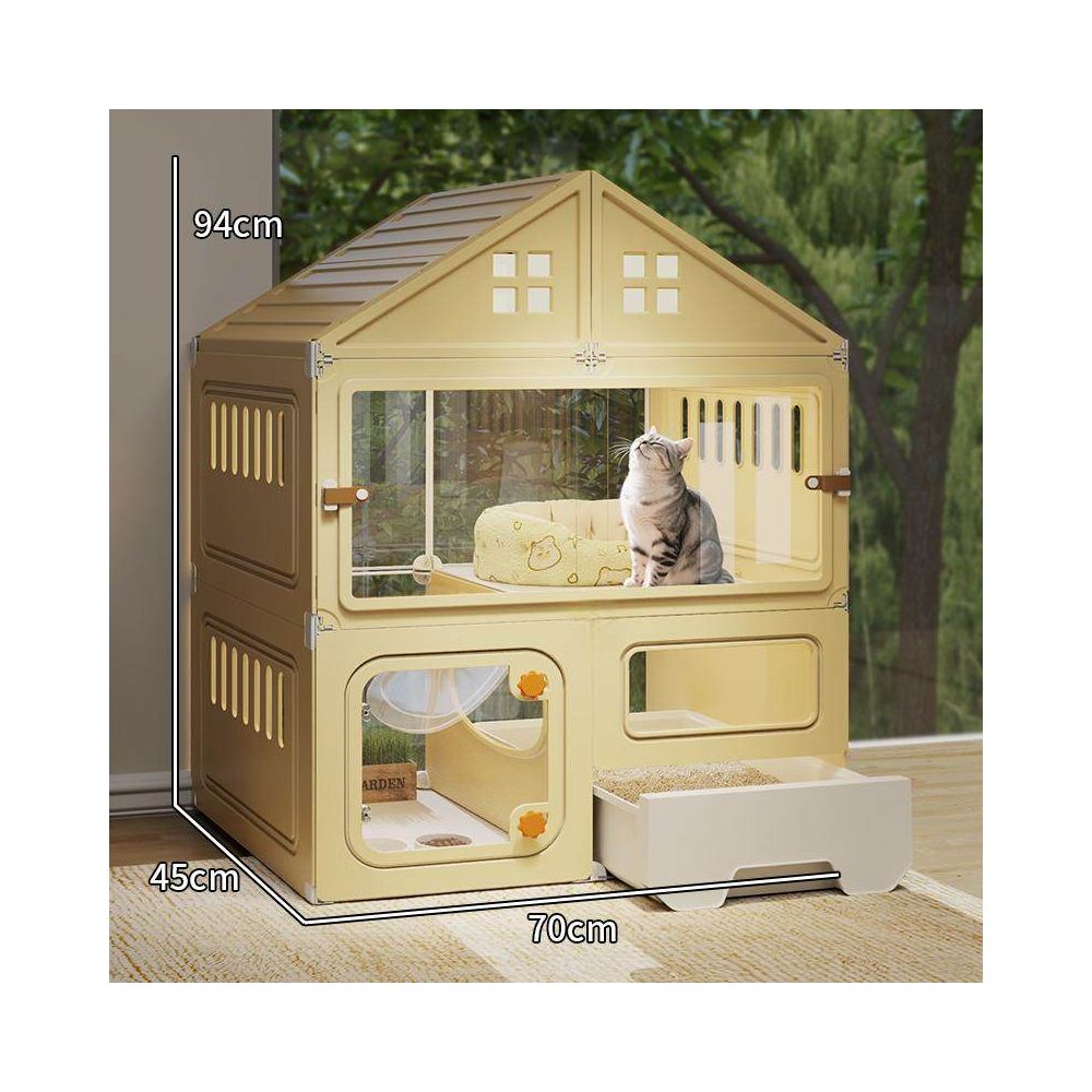 豪華全能貓別墅｜自帶一體式隱藏貓砂盆，超大自由活動空間室內貓籠，多功能家用大型貓別墅