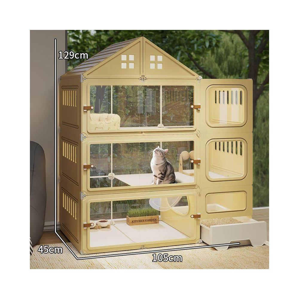 豪華全能貓別墅｜自帶一體式隱藏貓砂盆，超大自由活動空間室內貓籠，多功能家用大型貓別墅