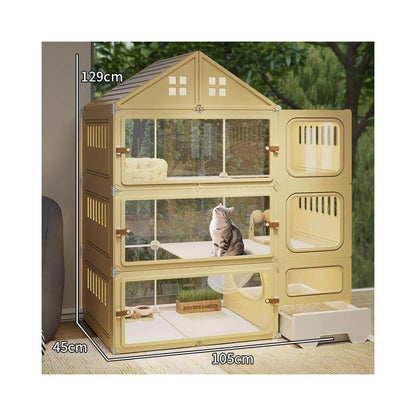 豪華全能貓別墅｜自帶一體式隱藏貓砂盆，超大自由活動空間室內貓籠，多功能家用大型貓別墅