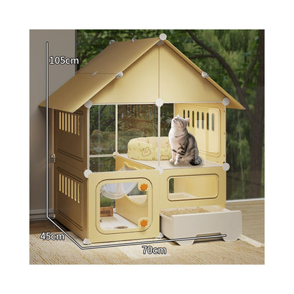 豪華全能貓別墅｜自帶一體式隱藏貓砂盆，超大自由活動空間室內貓籠，多功能家用大型貓別墅