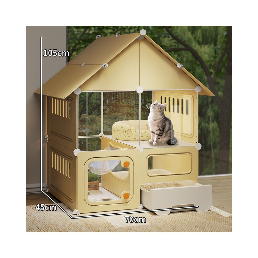 豪華全能貓別墅｜自帶一體式隱藏貓砂盆，超大自由活動空間室內貓籠，多功能家用大型貓別墅