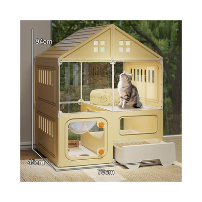 豪華全能貓別墅｜自帶一體式隱藏貓砂盆，超大自由活動空間室內貓籠，多功能家用大型貓別墅