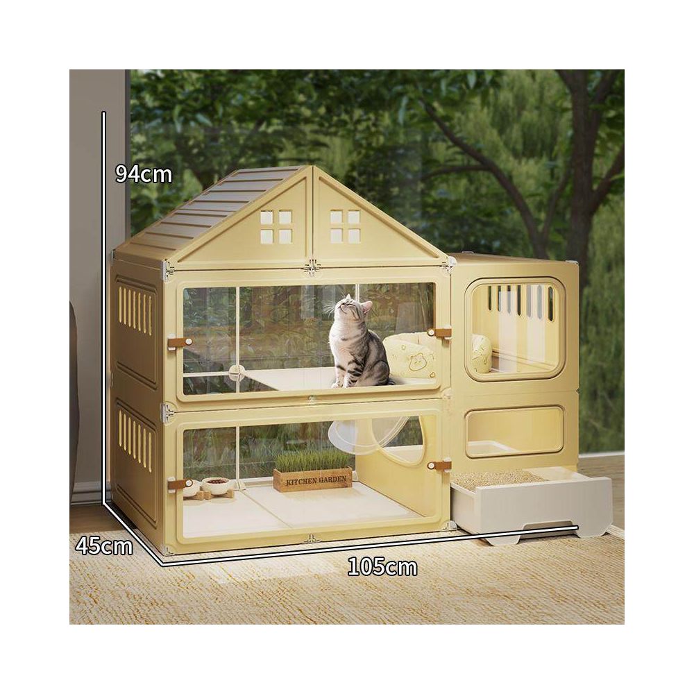 豪華全能貓別墅｜自帶一體式隱藏貓砂盆，超大自由活動空間室內貓籠，多功能家用大型貓別墅