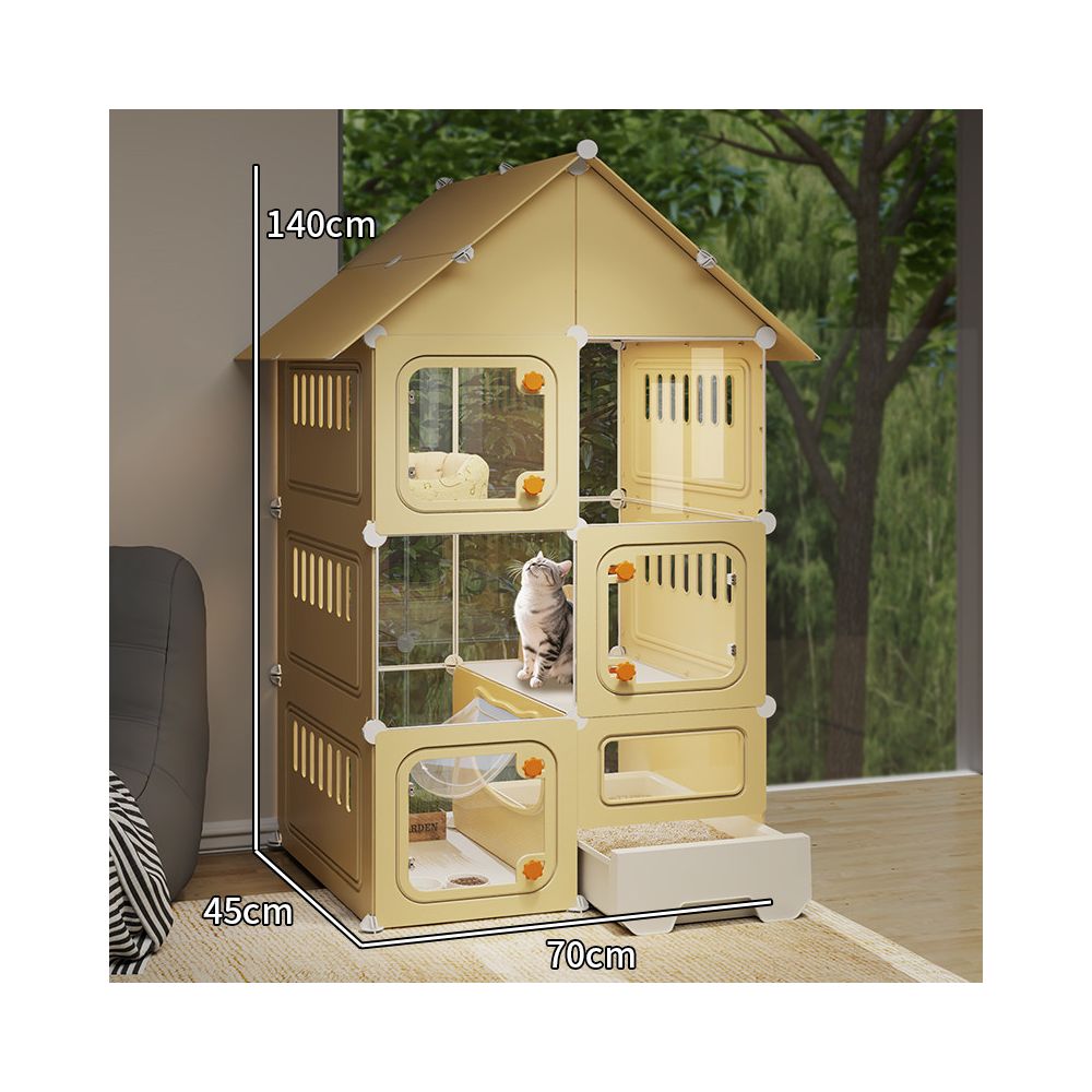 豪華全能貓別墅｜自帶一體式隱藏貓砂盆，超大自由活動空間室內貓籠，多功能家用大型貓別墅