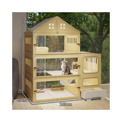 豪華全能貓別墅｜自帶一體式隱藏貓砂盆，超大自由活動空間室內貓籠，多功能家用大型貓別墅