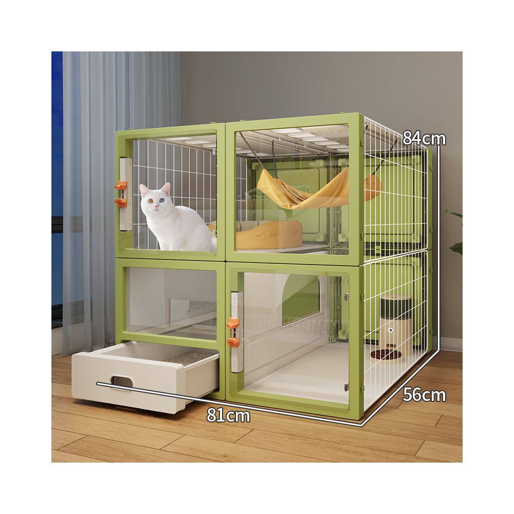 豪華實木貓別墅｜自帶一體式隱藏貓砂盆，室內家用超大空間透明貓櫃，奢華多功能貓屋別墅