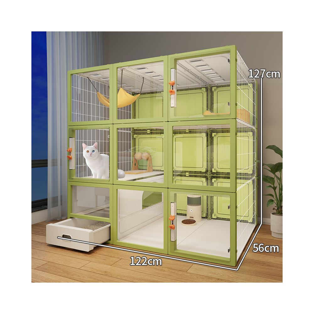 豪華實木貓別墅｜自帶一體式隱藏貓砂盆，室內家用超大空間透明貓櫃，奢華多功能貓屋別墅