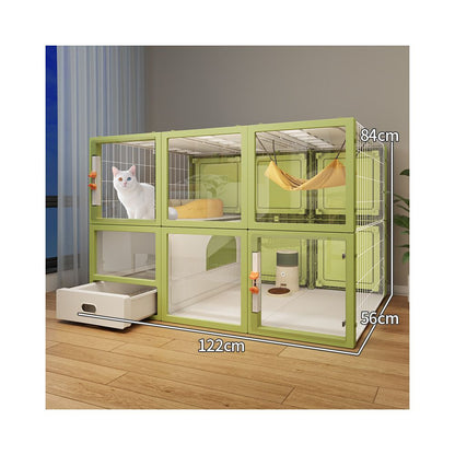 豪華實木貓別墅｜自帶一體式隱藏貓砂盆，室內家用超大空間透明貓櫃，奢華多功能貓屋別墅