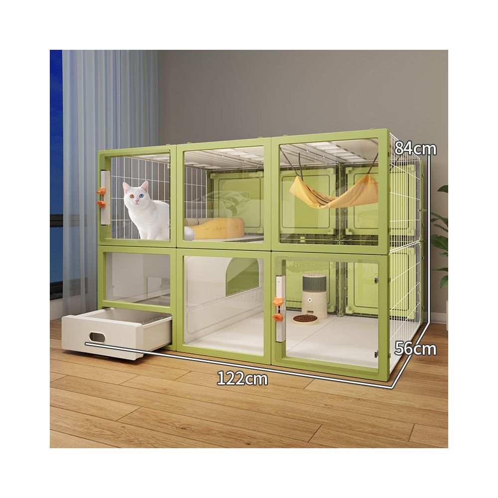 豪華實木貓別墅｜自帶一體式隱藏貓砂盆，室內家用超大空間透明貓櫃，奢華多功能貓屋別墅