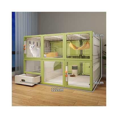 豪華實木貓別墅｜自帶一體式隱藏貓砂盆，室內家用超大空間透明貓櫃，奢華多功能貓屋別墅