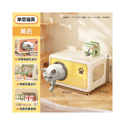 超大空間室內貓櫃｜自帶隱藏砂盆一體化設計，幼貓成貓專屬加厚貓別墅，多功能家用大型貓房