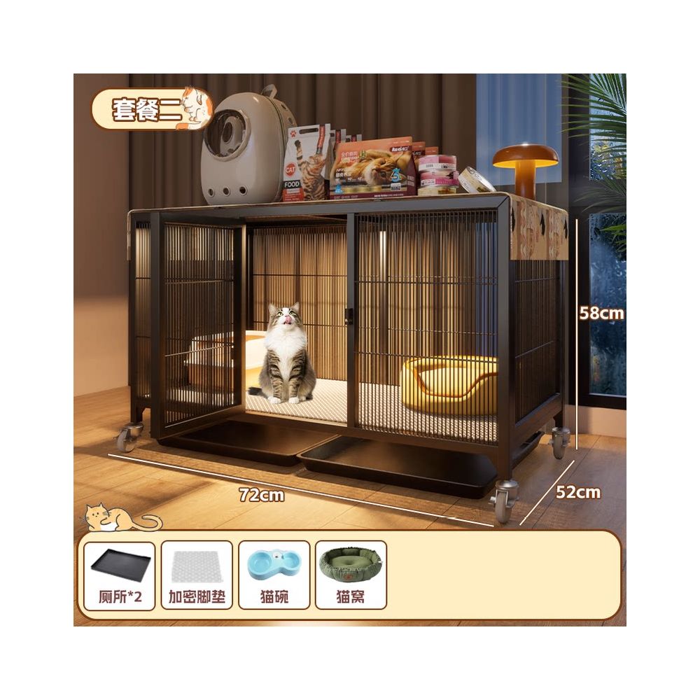 實木豪華貓別墅｜自帶隱藏式貓砂盆，小坪數首選「低佔地、大空間」室內貓櫃，幼貓成貓通用多層貓屋