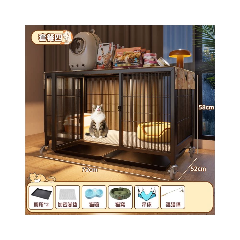 實木豪華貓別墅｜自帶隱藏式貓砂盆，小坪數首選「低佔地、大空間」室內貓櫃，幼貓成貓通用多層貓屋