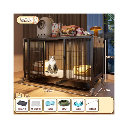 實木豪華貓別墅｜自帶隱藏式貓砂盆，小坪數首選「低佔地、大空間」室內貓櫃，幼貓成貓通用多層貓屋