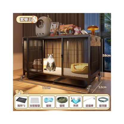 實木豪華貓別墅｜自帶隱藏式貓砂盆，小坪數首選「低佔地、大空間」室內貓櫃，幼貓成貓通用多層貓屋