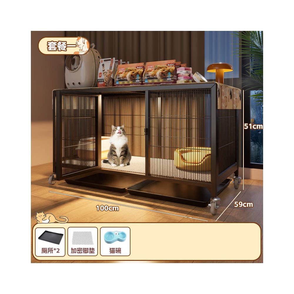 實木豪華貓別墅｜自帶隱藏式貓砂盆，小坪數首選「低佔地、大空間」室內貓櫃，幼貓成貓通用多層貓屋