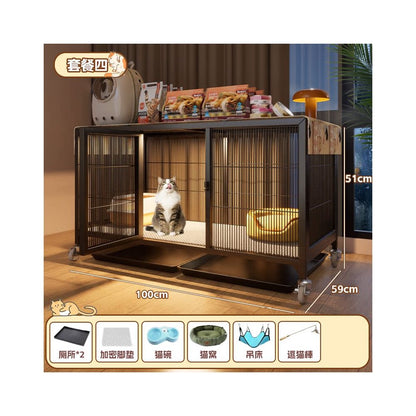 實木豪華貓別墅｜自帶隱藏式貓砂盆，小坪數首選「低佔地、大空間」室內貓櫃，幼貓成貓通用多層貓屋