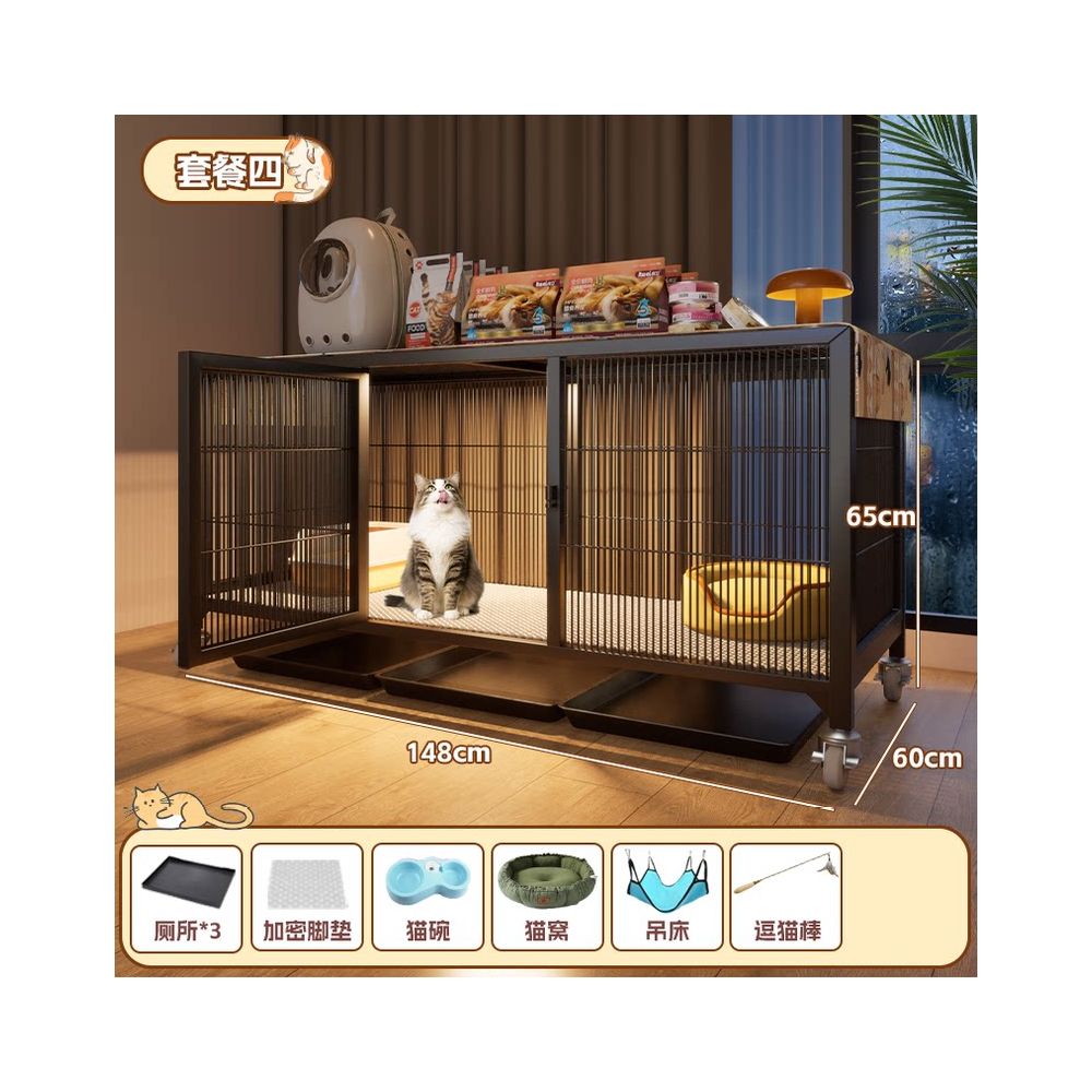 實木豪華貓別墅｜自帶隱藏式貓砂盆，小坪數首選「低佔地、大空間」室內貓櫃，幼貓成貓通用多層貓屋