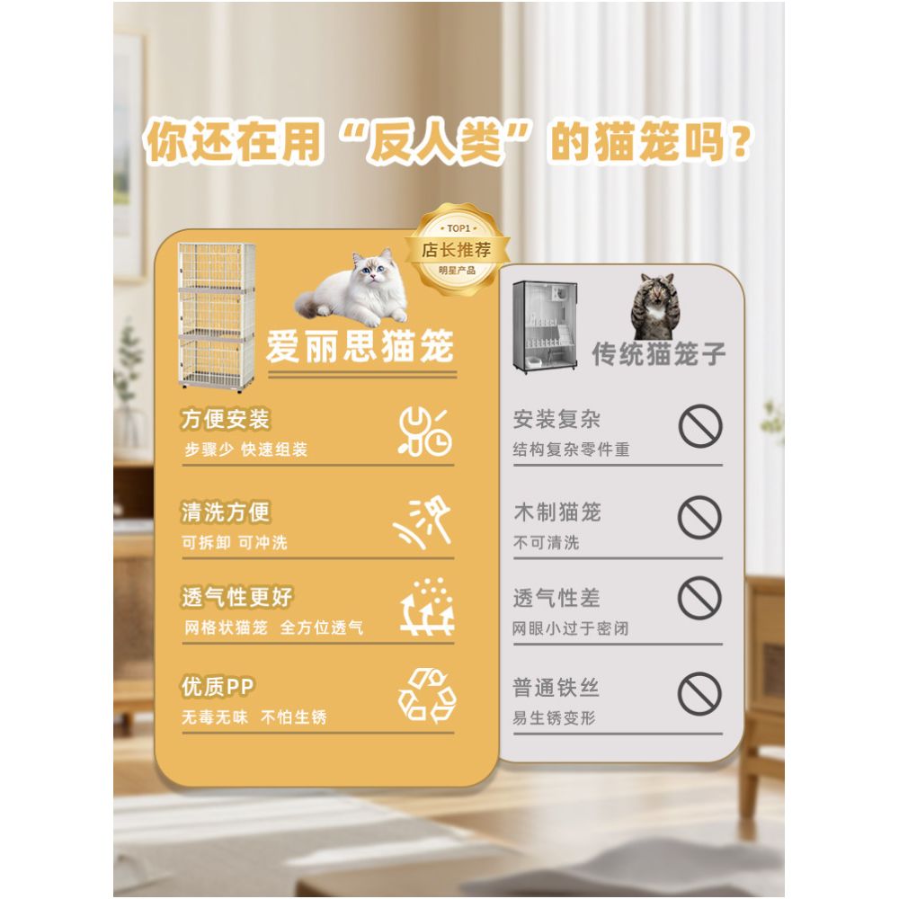 Alice Home Double Layer Cat Cage Alice Indoor Resin Cage Extra Large Villa Free Space Pet Cat House image 2