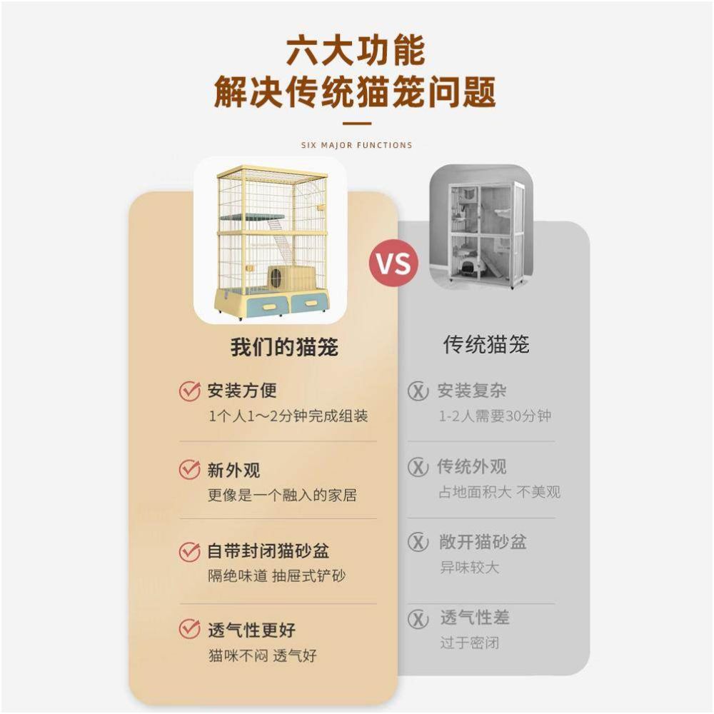 Cat cage litter box integrated cat house cat villa with toilet indoor cat home pet cat house space saving image 2