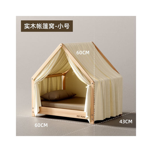 【Petpeace】實木離地小型犬窩｜半封閉式安全感狗帳篷，防潮架高比熊博美專用暖窩，冬季保暖寵物屋