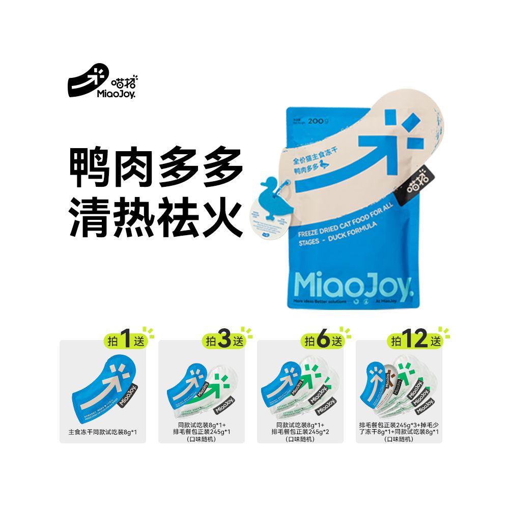 【MeowCall 喵招】全價生骨肉凍乾貓糧｜雞肉+兔肉+鴨肉三重肉源，幼貓/成貓美毛營養主食