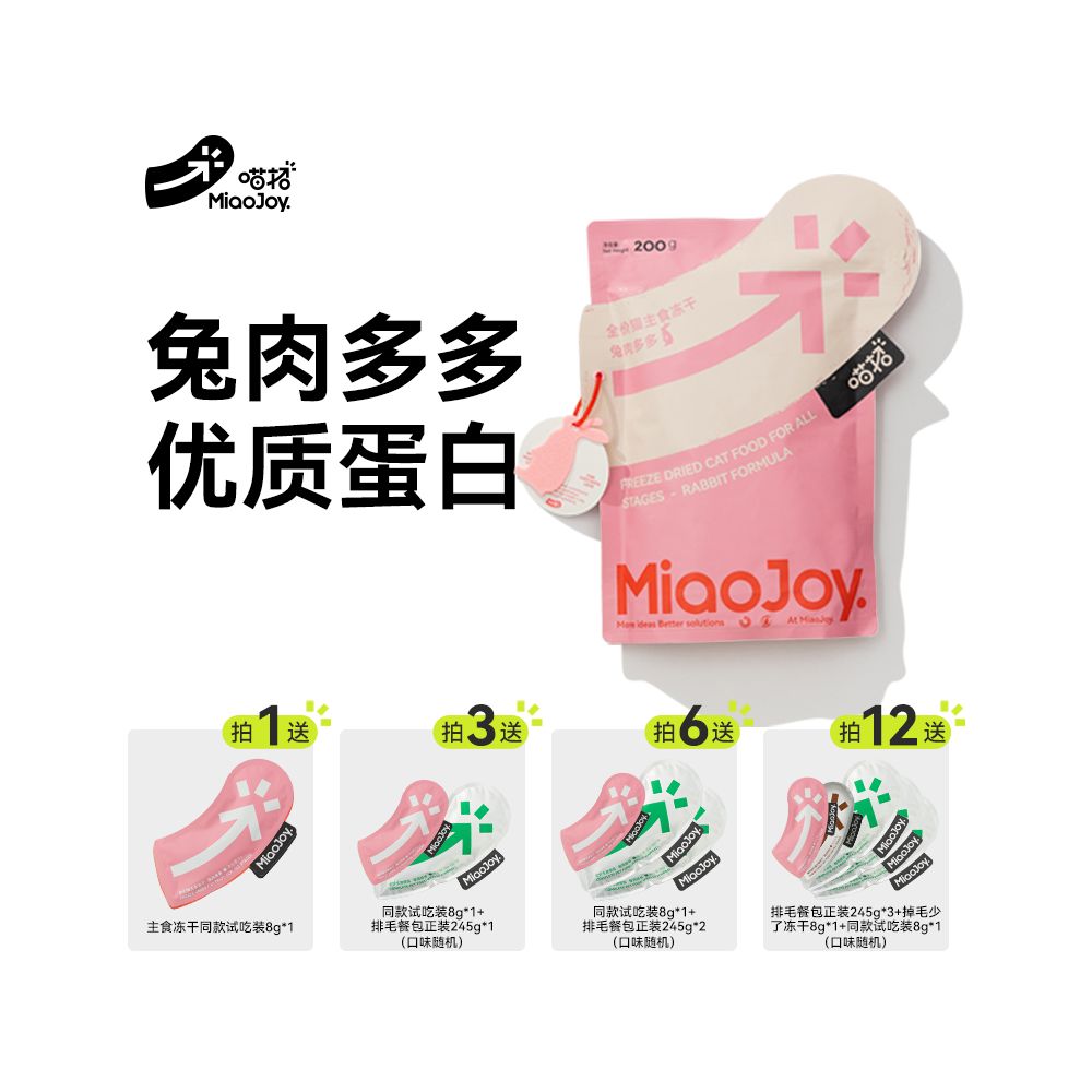 【MeowCall 喵招】全價生骨肉凍乾貓糧｜雞肉+兔肉+鴨肉三重肉源，幼貓/成貓美毛營養主食