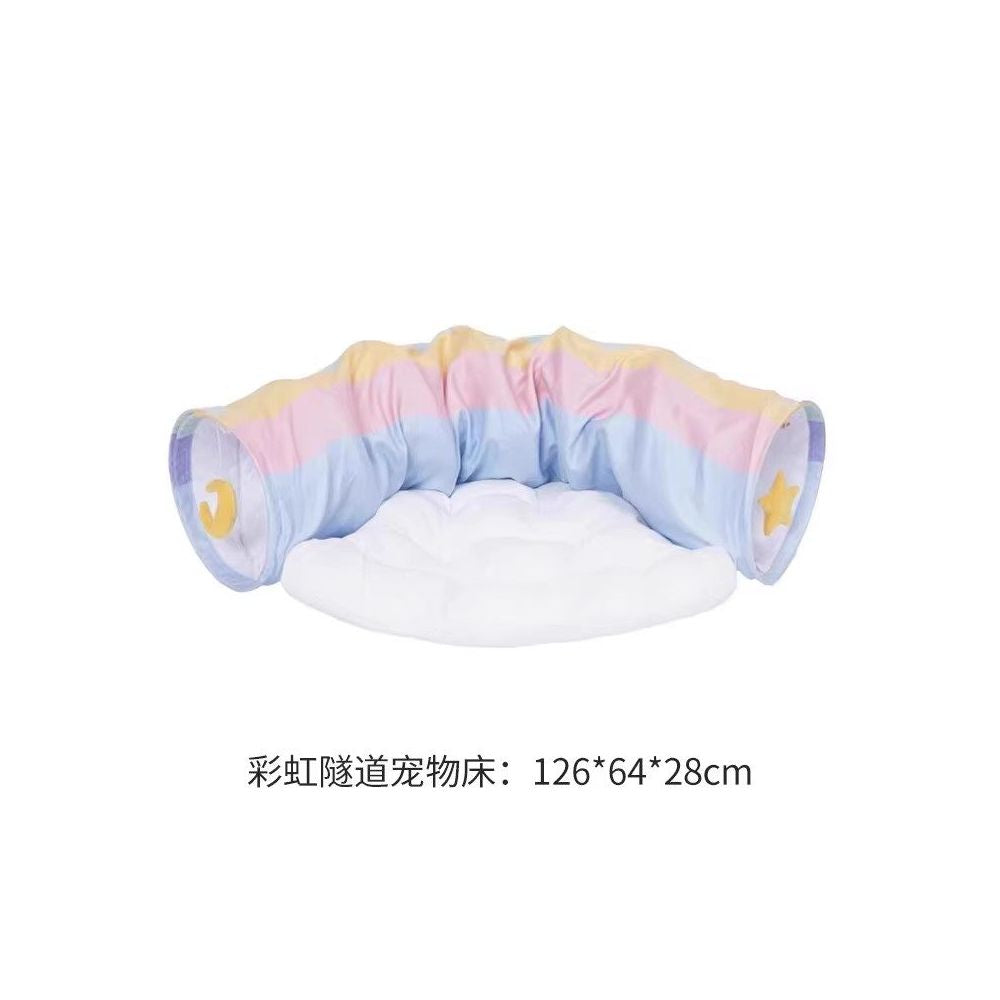 【Zeze 官方】彩虹貓隧道窩｜四季通用圓形貓床，二合一貓隧道與遊戲墊（可拆卸清洗、幼貓室內玩具）