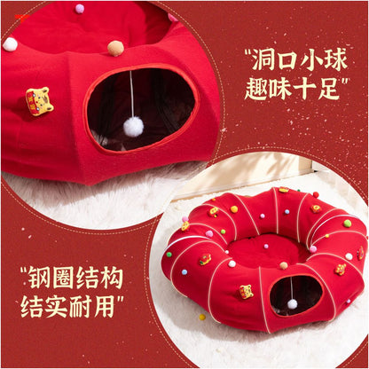 New Year s Limited Cat Tunnel Cat Nest Closed Cat Tunnel Evacuation House Four Seasons Foldable Cat Toy Gift image 3