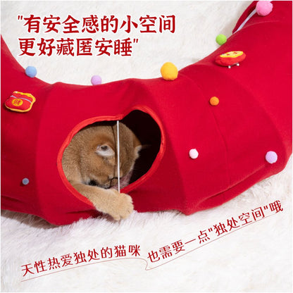 New Year s Limited Cat Tunnel Cat Nest Closed Cat Tunnel Evacuation House Four Seasons Foldable Cat Toy Gift image 5